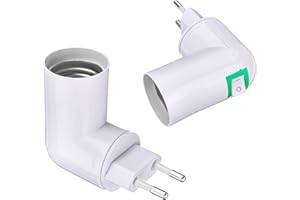 DYOUen 2 Stück E27 Lampenfassung 360° Einstellbar Lampenfassung mit Schalter,Eu-Stecker Adapter Steckdose für Glühbirne Wandlampe Sockeladapter, Küchenlampe Converter Adapter (2 Stück)