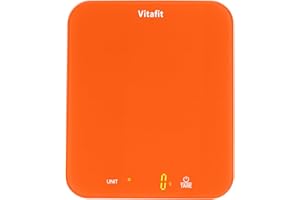 Vitafit 15kg Báscula de Cocina Digital, Alta Precisión Aseguró por Balanza Cocina Fábrica Profesional DESDE 2001, Peso Cocina con Precisión de 1g/0,1oz, LED, 3*AAA, Naranja Refrescante