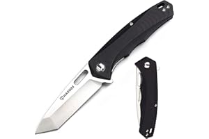 HARNDS Pollux Coltello Pieghevole, Lama in Acciaio Giapponese Aus-8, Manico in G10, Clip a 2 Posizioni per Caccia, Sopravvivenza (Nero)