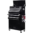 Excel 8-Drawer Metal Tool Chest Cabinet - Rolling Toolbox with Wheels, Handle, Pegboard, Hooks, Lockable Design - Heavy-Duty Steel Construction