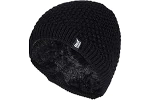 HEAT HOLDERS - Ladies Crochet Knit Style Fleece Lined Warm Thermal Winter Beanie Hat
