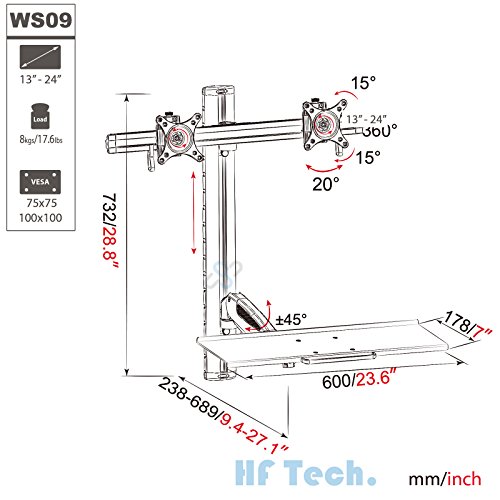 HFTEK® FY09WS Workfit Workstation Monitor Halterung Halter Wandhalterung Sit & Stand bis zu 24 Zoll mit VESA 75 / 100 (FY09WS) - 3