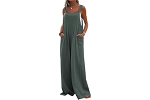 PADOLA Combinaison Femme Salopette Lin Femme Combinaison été Fluide Décontractée Ample Salopettes sans Manches Bretelles Chic Jumpsuit avec Poche Jambes Larges Overalls Robe Longue