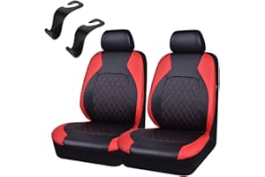 AZULLANSE 2 Pieces Universal Protective Covers PU Leather Seat Protectors, Car Seat Covers Front Seats Faux Leather, Seat Covers Side Airbag Universal, for Car Seat Front for Most Cars Trucks Vans SUVs (Red)