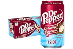 Dr Pepper Creamy Coconut 12 x 355 ML | Limited Edition | Coconut Naturally & Artificially Flavoured Drink | Bllu Eye (12 x 355 ML, Coconut)