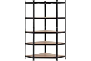 7H SEVENON Garden House Garage 91 Estantería Esquinera Modular Negra 5 Baldas Ajustables 180x90x40x70,5cm 875Kg GH91