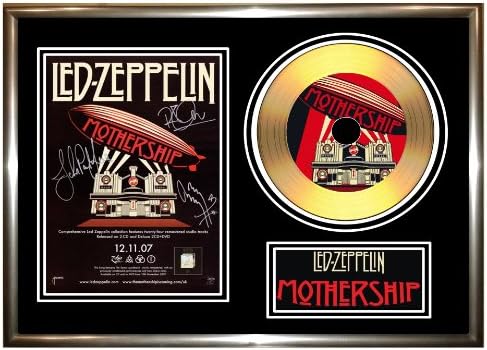 LED ZEPLIN MOTHERSHIP - SIGNED FRAMED GOLD VINYL CD & PHOTO DISPLAY
