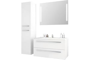 Sieper I Badmöbel Set Libato, Waschtisch mit Unterschrank 90 x 50 cm, Hochschrank und Badspiegel I Weiß