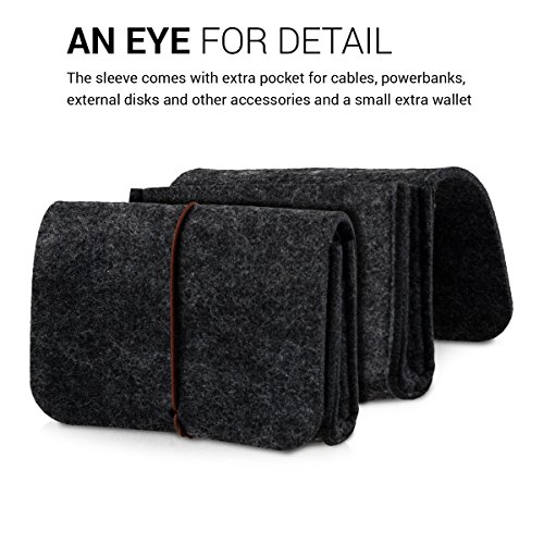 kwmobile Tablettasche Filz Sleeve für 9,7 – 10,1″ Tablet – Tablet Schutzhülle Tasche Case Hülle in Dunkelgrau mit Innentaschen Innenmaße: ca. 28,0 x 20,0 cm - 6