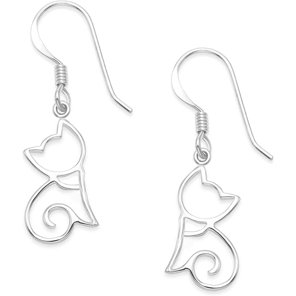 Orecchini Gatto In Argento Sterling 925 Con Gancio | Heather Needham Silver 6014 | Lunghi 2,2 Cm – Confezione Regalo