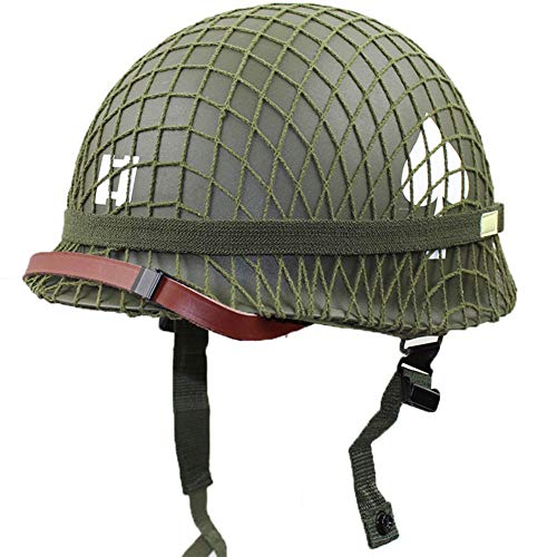 XYLUCKY Réplique Parfaite de Casque Vert WW1 US Army M1 avec Filet/Toile mentonnière Peinture Bricolage