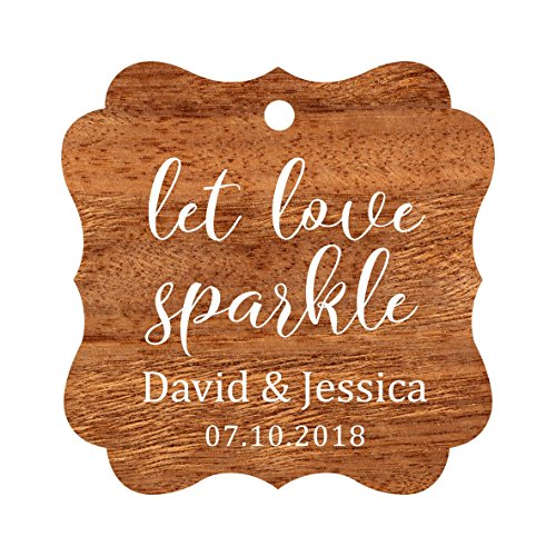 Darling Souvenir Personalized Fancy Frame Paper Tags Wedding Sparklers Let Love Sparkle Custom Hang Tags-Rustic Wood-100 Tags