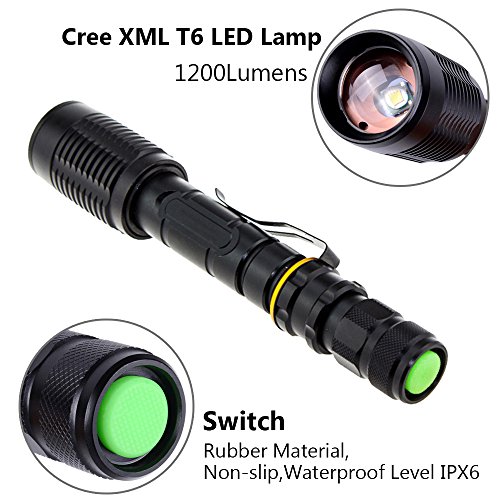 TEFOMATE Cree XML T6 2000 Lumen Aluminium LED Taschenlampe, Inklusive 2 x 18650 Batterie und ladegerät, Wiederaufladbare und Einstellbaren Fokus - 3