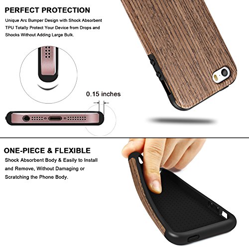 TENDLIN Funda iPhone SE Grano de Madera Silicona TPU H  brido Suave Carcasa para iPhone SE 5S 5  Rosa Negro