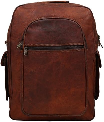13.5"Inch Long &amp; 18"Inch Tall Vacationer Best Quality Shoulder Strap 100% Genuine Full Grain Veg Tan Leather Durable Brown Bagpack By Indicraft Inc