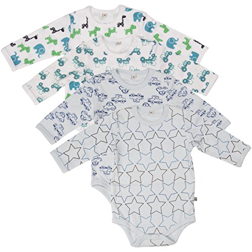Pippi Baby Boys Body Long Sleeve AO Printed 4 Pack Polo Shirt, Light Blue, 62 cm