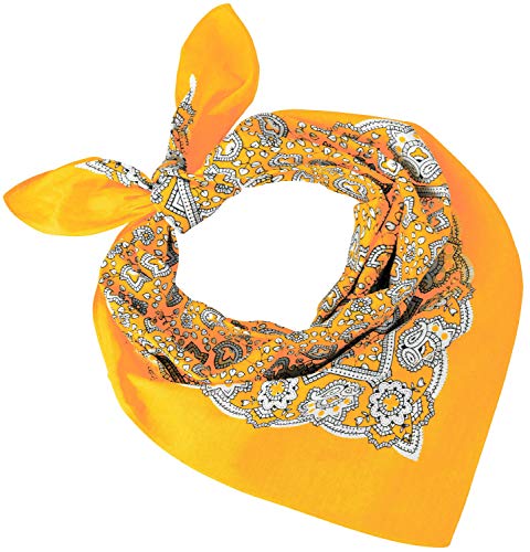 Tobeni 548 Bandana Head- Pañuelos de tela Nicki Fulares 100% Algodón para Mujer y Hombre Color Paisley Amarillo Tamano 54 cm x 54 cm