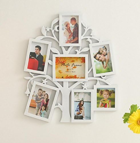 Xiuxiandianju Red Black White Decorative 7 Opening Collage Plastic Wall Hanging Family Tree Picture Photo Frame , white