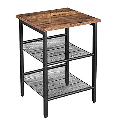 VASAGLE Table d'Appoint, Table de Chevet avec 2 Étagères Réglables en Maille, Table de Nuit, pour Chambre, Style Industriel, Salon, Cadre en Métal Stable, Montage Facile, Marron rustique LET23X