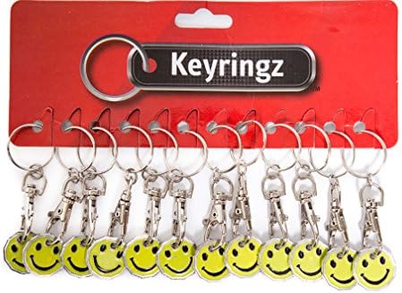 12 (Dozen) x Smiley Face £1 Trolley Coin Keyring for Shopping, Locker etc - NEW £1 COIN VERSION