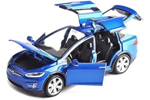 JOKBEN Modellauto 1:32 Tesla Model S Alloy Pull-Back-automodell, Tesla Model X 90 1:32 Fahrzeug Legierung zurückziehen Spielzeugauto mit Sound & Light Toy (blau), CH3622