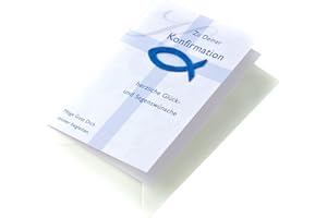 Perleberg Karte zur Konfirmation - Basic Classic Collection - Glückwunschkarte Konfirmation mit Fisch-Applikation & Kreuz - Konfirmationskarte mit farblich passendem Umschlag in 11,6 x 16,6 cm