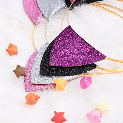 Mudder 4 Stück Glitzer Katze Ohr Stirnbänder Kitty Haar Band Katze Ohr Haarreif für Tägliches Tragen und Party Dekoration - 3
