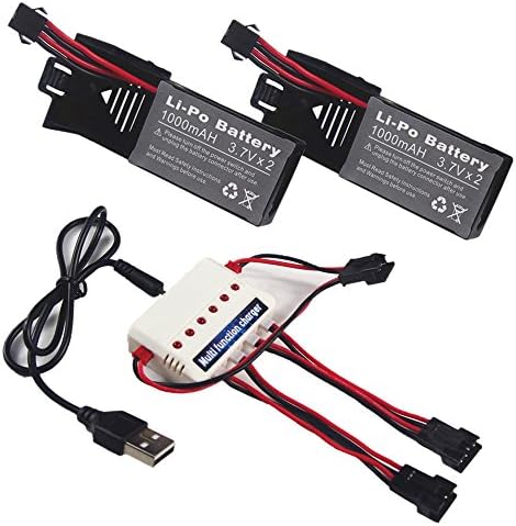 Wwman 2pcs 3.7v 1000mah Official Battery and 1to3 Charger for Udi U842 U818S Rc Quadcopter Drone Black Spare Parts