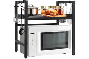 Pantanal 2 Tiers Expandable Microwave Oven Shelf Countertop, Kitchen Adjustable Spice Racks Metal Freestanding Unit Storage Shelving Home Office Desktop Printer Stand (2 Tiers)