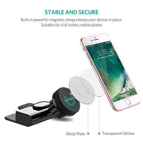 UGREEN Porta Cellulare Magnetico Universale da Auto per CD Slot, 360 Â° Girevole Supporto Auto Supporto Magnetico Cellulare per GPS, iPhoneX/8 Plus/8/7 Plus/7, Samsung S8 / S8 Plus/Note 8, ecc.