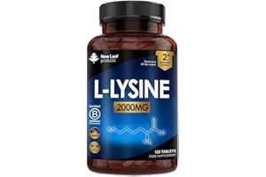NEW LEAF PRODUCTS L-Lysine Tablets 2000mg - High Strength Lysine Nutritional Supplements - Essential Amino Acid L Lysine - 120 Vegan Lysine Tablets 2 Month Supply Made in The UK by New Leaf