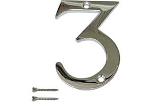 SISI UK Chrome Door Numbers Screw On 3 Inch Number 3 Door Number Elegant and Bold Door Numerals Suitable for All Door Types Including Wooden uPVC and Composite.