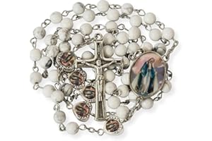 Nazareth Store Cuentas de howlita natural con cuentas de metal epoxi con corazón de metal y piedras preciosas, regalo cristiano, talla única, Piedra, No es una piedra preciosa