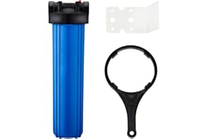 Geekpure Alloggiamento filtro acqua per tutta la casa da 20 pollici Uscita/ingresso da 1 pollice con chiave e staffa -4,5"x 20" - Colore blu