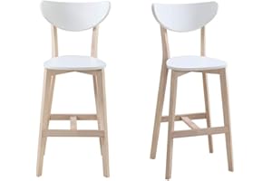 Miliboo - Taburete de bar escandinavo blanco y madera 65cm lote de 2 LEENA