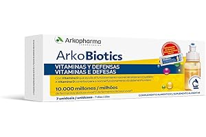 Arkopharma Arkobiotics Vitaminas y Defensas Adultos, 7 Unidosis, Probióticos con 10.000 Millones UFC y vitaminas A, B, C, D, E y Zinc, Refuerzo del Sistema Inmune y disminución del Cansancio