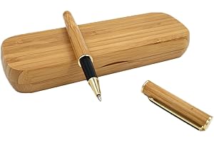 MANSWILL 0.5mm Bamboo Gel Ink Rollerball Pen, Creative Luxurious Carbonization Surface Signature Writting Drawing Gift Supplies Hand Polished Arts Crafts with Bamboo Case(Flat Cap)