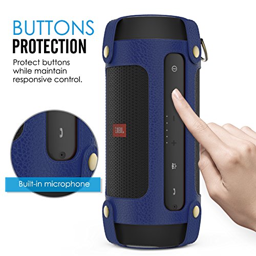 MoKo JBL Charge 2+ Lautsprecher Hülle Abdeckung, Premium PU Leder Schutzhülle Tasche Case mit Handschlaufe und Karabiner für JBL Charge 2+ Bluetooth Wireless Speaker, Marineblau - 3