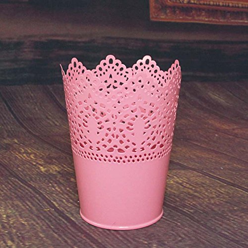 JUYUAN-EU Metall Krone Spitze Blumentopf Stift PinselTopf PinselBehalter Blume Übertopf Halter Decor Lace Hollowpot Pink - 4