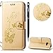 Produktbild Galaxy A5 2017 Handyhülle,Galaxy A5 2017 Hülle,WIWJ Flip Wallet Schutzhülle Magnetic Case Hülle[Heißprägen Prägung Schmetterlinge Ledertasche] Kreative Muster Design Bookstyle Tasche Hülle-Golden