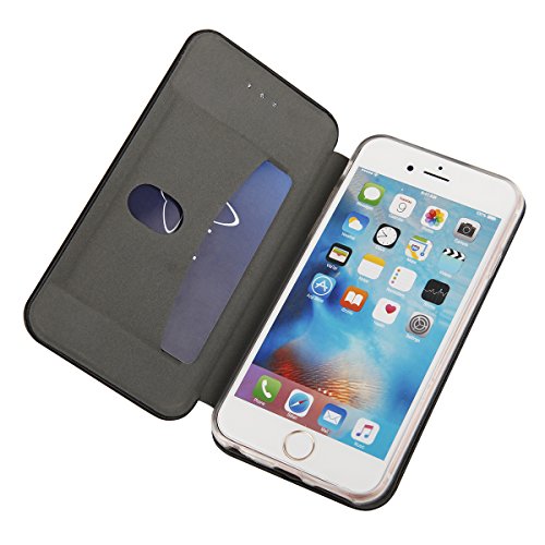 QULT® Kunstleder Bookstyle Handy Tasche für iPhone 5 / 5s / SE Schwarz Flip Case Magnetverschluss Book Cover mit Kartenfach und praktischer Aufstellfuntkion das innere Gummi Silikon Schutz Hülle - 8