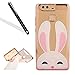 Huawei P9 Case Cover with Free Black Stylus Pen,Leeook Luxury Elegant Beautiful Cute Funny Pink Bunny Rabbit Electroplate Plating Frame Crystal Soft Gel Silicone TPU Case Cover Bumper for Huawei P9