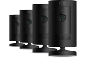 Ring Stick Up Cam Plug-In, videocamera di sicurezza in HD con sistema di comunicazione bidirezionale, compatibile con Alexa | Colore nero | 4 Camera