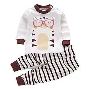 Googogaaga Boys & Girls Cotton Printed Sweatshirt with Pant Set in White Color (1.5-2 Years)