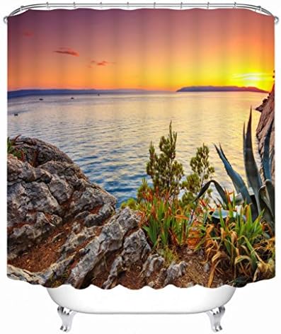 GFYWZ Polyester 3D Shore of the sea Rocks Printing Waterproof Shower Curtain Bathtub Occlusion privacy Hanging curtain , wide 165cmx high 180cm