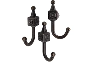 Fuxxer® - Lot de 3 patères en fer massif pour armoire, porte serviette, patère en fer, laiton antique patiné, design bronze vintage, style country rétro, style anglais, bronze