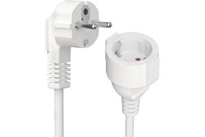 Förlängningskabel 0,5 m med skyddskontakt Schuko, IP20-kabelförlängningar – 250 V, 16 A, 3 680 W – skyddskontakt 90° vinkelko
