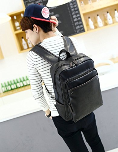 BAOSHA BP-11 Unisex Wasserdichter PU Leder Business Laptop Rucksäcke 14 Zoll Herren Damen Kunstleder College Studenten Schule Tasche School Backpack Daypack Schwarz - 6