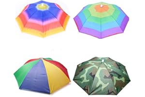 SPOKKI 4 Stücke Regenschirmhut, Regenbogen Regenschirm Hüte 360 Grad gegen UV-Strahlung, Regenschirmmütze Kopfregenschirm Faltbarer Regenschirm hut für Dekoration Kostüm Golf Angeln Gartenarbeit