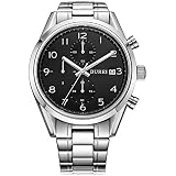 BUREI Herren Armbanduhr Saphirglas Quarz Uhren Analog Uhr Edelstahl Armband elegante Herrenuhr mit Datum BM-7005 (Schwarz-silber)